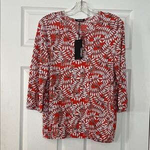 Olsen Orange and White Floral Women's Blouse